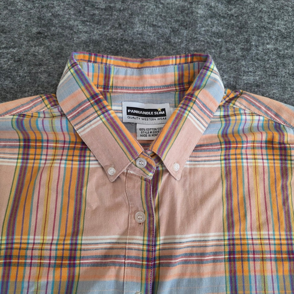 Panhandle Slim Shirt Womens XL‎ Orange Peach Plaid Button Down Western Casual - Picture 2 of 9